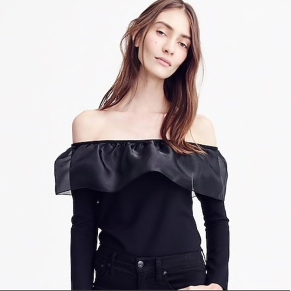J Crew Organza Black Ruffle off the Shoulder top size XS NWT - Picture 1 of 12